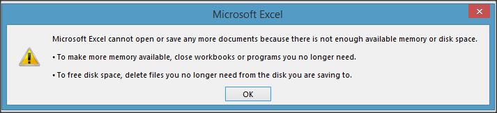 excel not enough memory 2013